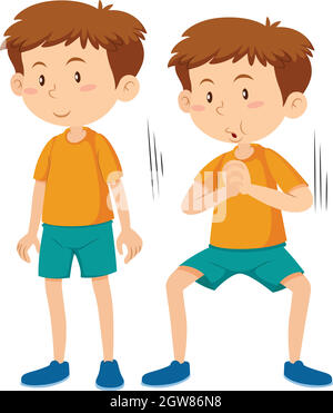 Boy doing squat execerise Stock Vector