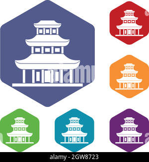 Buddhist temple icons set Stock Vector