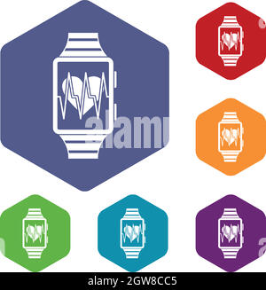 Smartwatch with sport app icons set Stock Vector