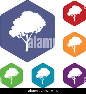 Tree with a rounded crown icons set Stock Vector