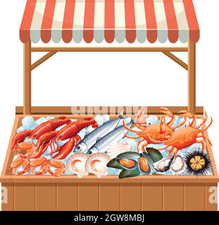 A seafood stall on white background Stock Vector