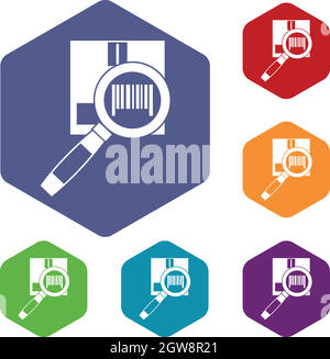 Magnifier and diskette icons set Stock Vector