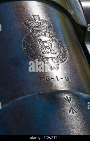Detail of an artillery piece or cannon issued to the Victorian Volunteer Artillery in 1865. Como Park, South Yarra, Melbourne, Australia Stock Photo