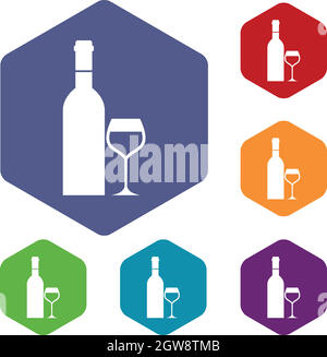Glass and bottle of wine icons set Stock Vector
