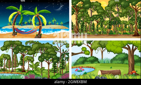 Four different nature horizontal scenes Stock Vector