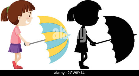 Girl holding umbrella with its silhouette Stock Vector