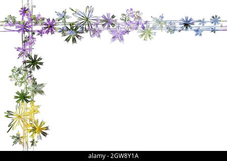 Christmas background abstract star frame green yellow gold blue light blue lilac pink dark isolated on white Christmas motif Stock Photo