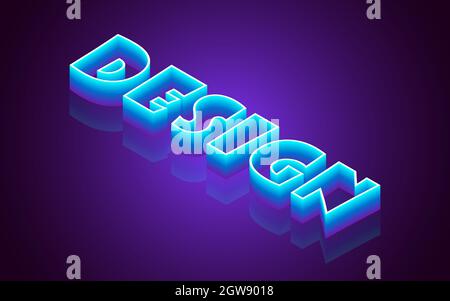 Design word in neon glow and reflection on purple background Stock Vector