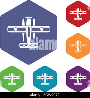 Ski equipped airplane icons set Stock Vector