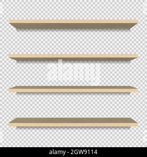 Wooden shelves on a transparent background. Isolated vector object. EPS 10 Stock Vector
