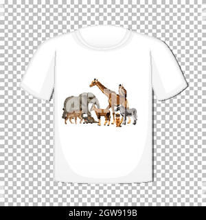 Wild animal group design on t-shirt isolated on transparent background Stock Vector