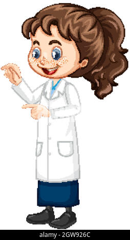 Girl wearing lab gown on isolated background Stock Vector