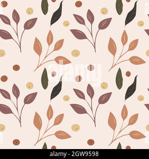 Berries, leaves and branches vector seamless pattern. Stock Vector