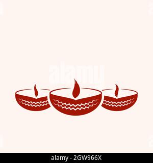 Group of diya oil lamp elements on isolated background. vector. Stock Photo