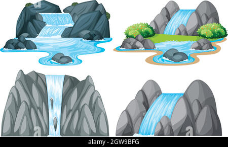 A small waterfall with rocks Stock Vector