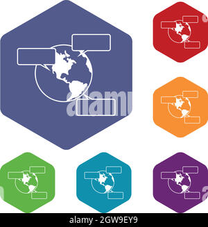 Globe and empty speech bubbles icons set Stock Vector