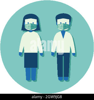 A man and a woman wear mask to avoid coronavirus or covid19 icon Stock Vector