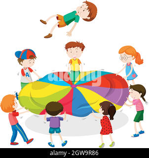 Kids playing bouncing on the mat Stock Vector