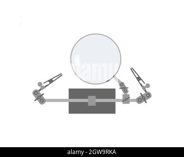 Soldering holder. Fixtures with magnifying glass for electronics repair Stock Vector