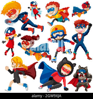 Superheroes in blue and red outfit Stock Vector