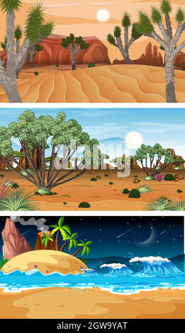 Set of different forest horizontal scenes Stock Vector