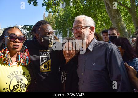 London, United Kingdom. 29th May 2021. Jeremy Corbyn at the Kill The Bill protest in Parliament Square. Crowds marched through Central London in protest of the Police, Crime, Sentencing and Courts Bill.