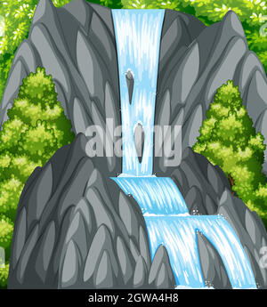 Background scene with waterfall and trees illustration Stock Vector ...