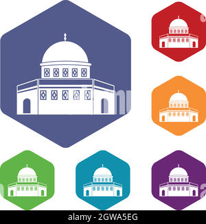 Dome of the Rock on the Temple Mount icons set Stock Vector