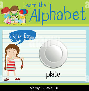 Flashcard letter P is for plate Stock Vector