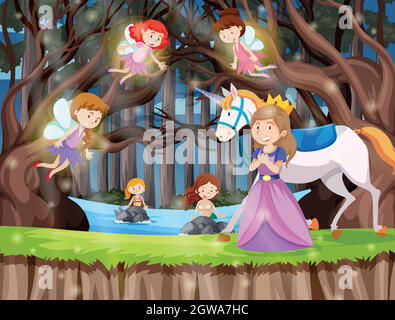 Princess in the fantasy land Stock Vector