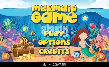 A Mermaid Underwater World Game Themplate Stock Vector