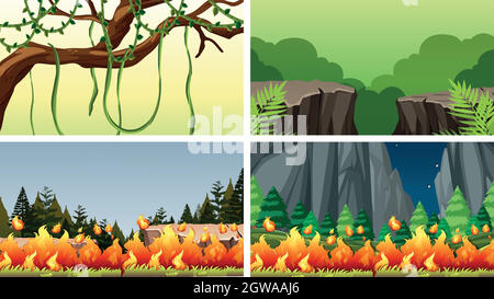 Set of scenes in nature setting Stock Vector