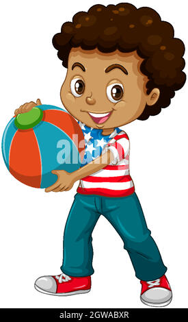 American boy holding color ball Stock Vector