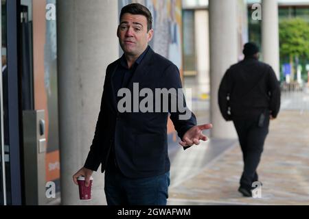 Mayor of Greater Manchester, Andy Burnham arrives at Media City in Salford, to appear on the BBC1 current affairs programme, The Andrew Marr Show. Picture date: Sunday October 3, 2021. Stock Photo