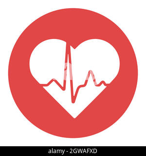 Heart cardiogram, heartbeat vector white glyph icon Stock Vector