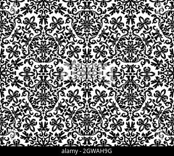 Decorative Seamless Vector Damask Pattern with Stylized Leaves. Black and White. Stock Vector