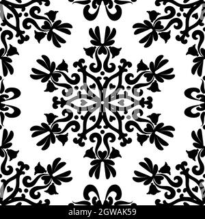 Linear Damask Seamless Vector Pattern. Black and White. Stock Vector