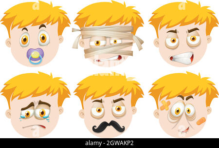 Man faces with different emotions Stock Vector