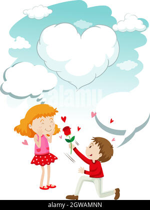 Boy giving rose to girl Stock Vector