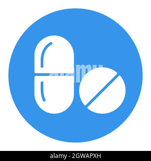Tablets and pill vector white glyph icon. Medical sign Stock Vector