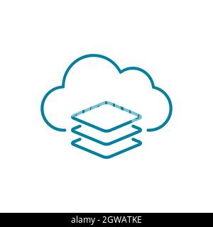 Cloud virtual machine line icon. Cloud computing technology concept. Cloud based hardware and software. Online operating system. Vector, illustration. Stock Vector