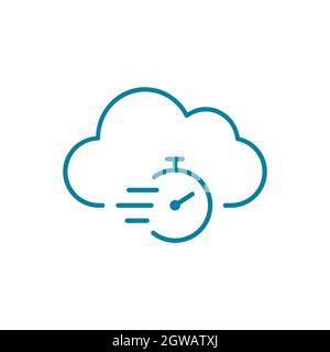Cloud stopwatch line icon. Cloud computing time schedule. Fast network response. Latency server provider response. Timer with cloud outline. Vector Stock Vector