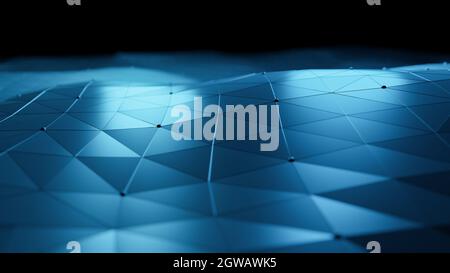 3D abstract low-poly geometric background or wallpaper with blue polygons and triangles in format 16:9 4K UHD Stock Photo