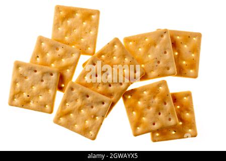 stack of square crackers in backlight isolated on white background Stock Photo