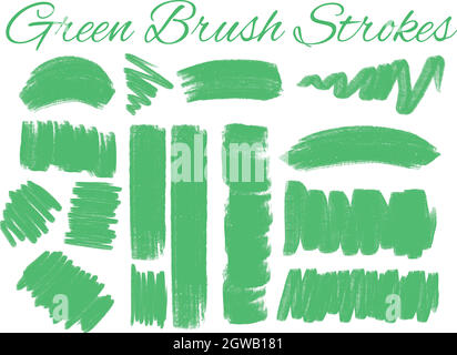 Different design of brush strokes in green Stock Vector