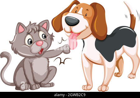 Friendly Cat and Dog on White Background Stock Vector
