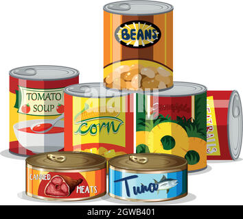 Set of canned food Stock Vector
