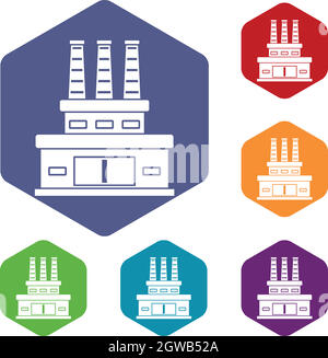Large oil refinery icons set Stock Vector