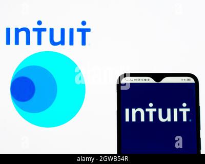 In this photo illustration the Intuit Inc logo seen displayed on a smartphone. Stock Photo