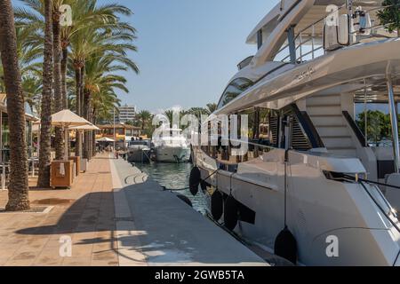 Puerto Portals, Spain; october 02 2021: General view of the touristic resort of Puerto Portals on the island of Mallorca. Marina with luxury yachts mo Stock Photo